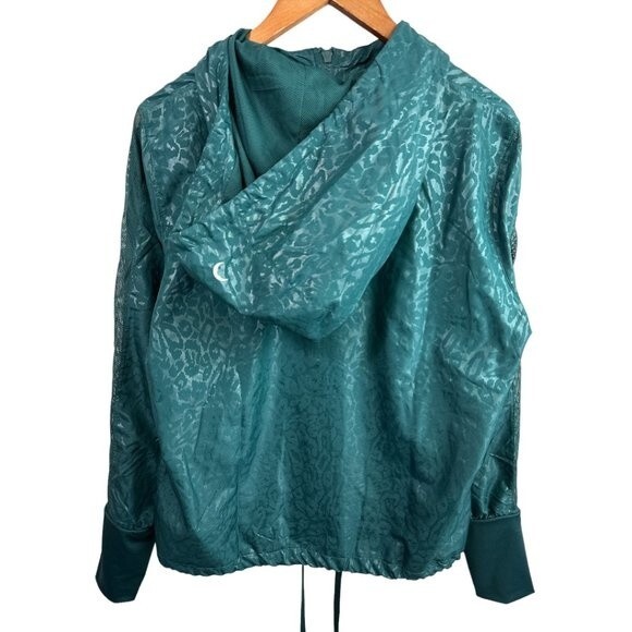 Zyia Active Hoodie Jacket Teal Green Leopard Print Windbreaker Full Zip Size M - Picture 3 of 15